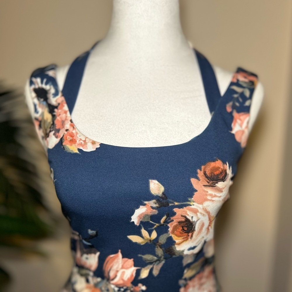 Floral Fit-and-Flare Blue Mini Short Dress - Medium - Picture 5 of 8